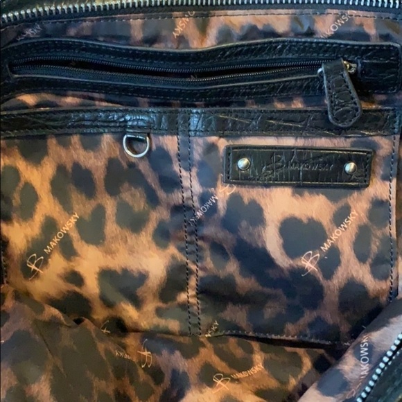 B Makowsky Leather Tote with Chain Accents